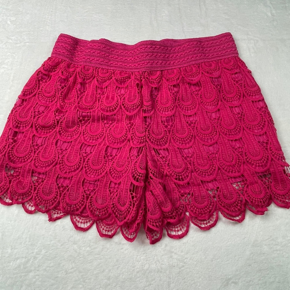 Bongo Plus Womens Hot Pink Crochet Scalloped Lace Shorts 2X Elastic Waist Boho